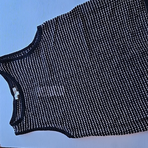 Eileen Fisher Black Tan Mesh Organic Cotton Linen Bateau Tank L Petite NWT - Picture 3 of 8